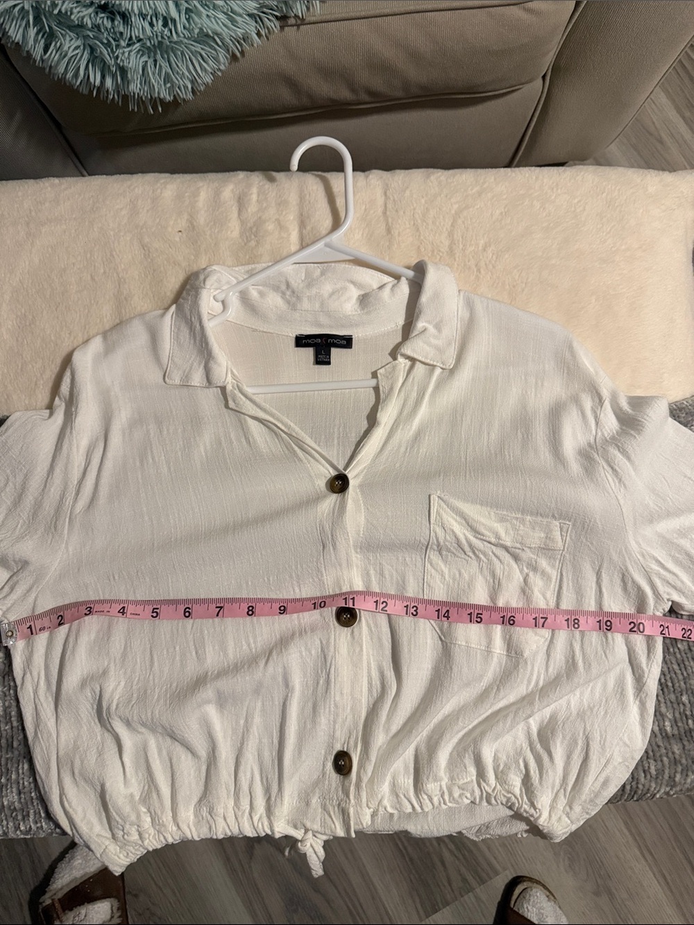 Moa Moa White Cropped Button-Down Shirt with Drawstring - Picture 4 of 4